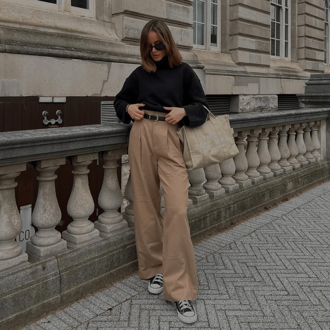 Casual Chic with Beige Trousers and Turtleneck — Classy Street Style Outfits