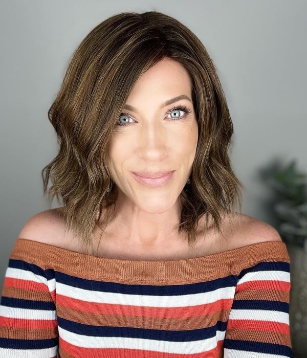 Textured Dark Brown Bob With Fine Highlights Textured Dark Brown Bob With Fine Highlights — Classy Styling Wig