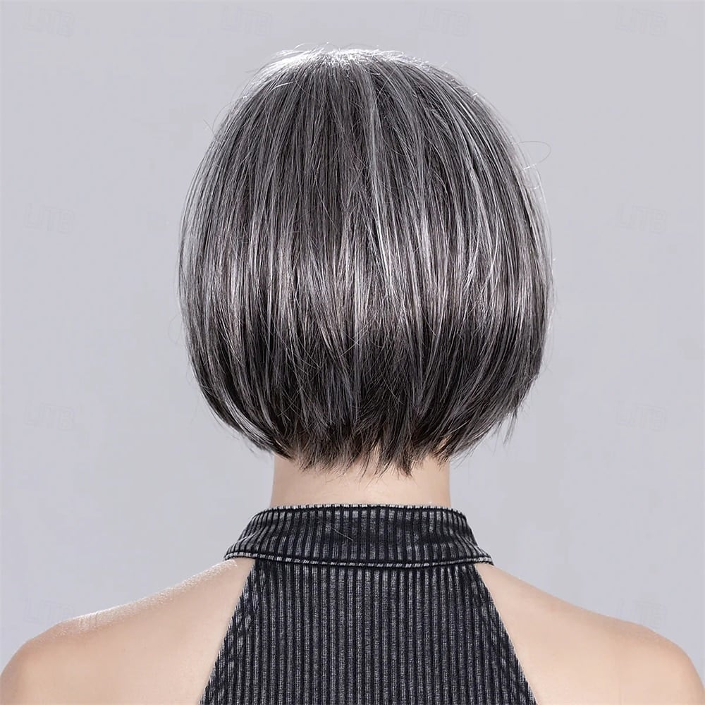Ear Length Silver Grey Bob Straight Ear Length Silver Grey Bob Straight — Classy Styling Wig
