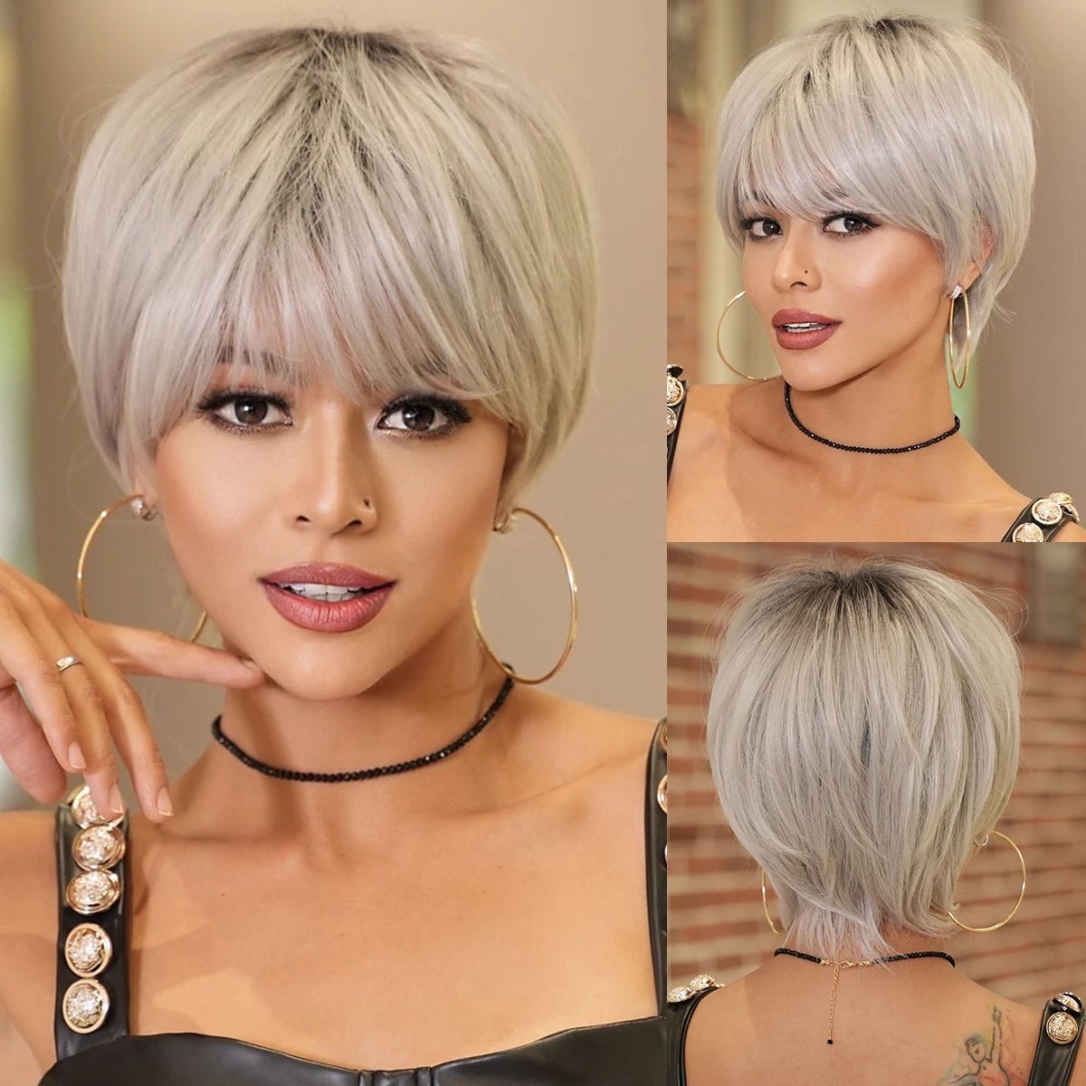 Silver Pixie Bob With Blunt Fringe Silver Pixie Bob With Blunt Fringe — Classy Styling Wig