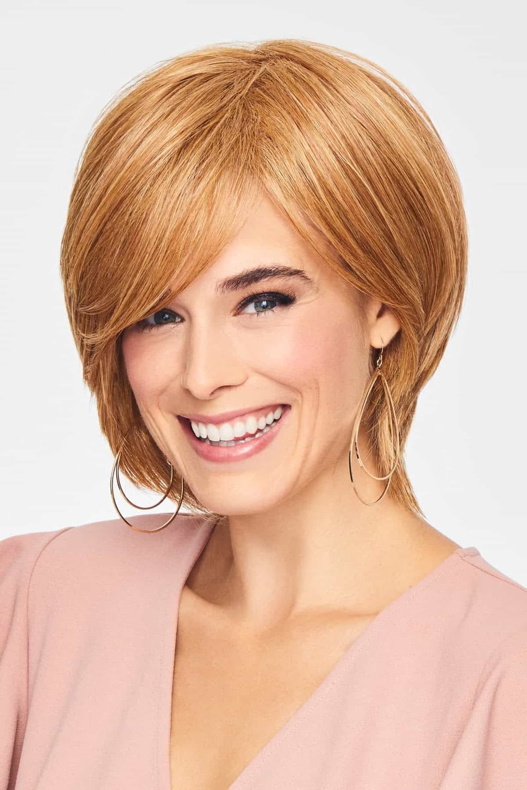 Honey Blonde Bob Angled Cut Side Swept Bangs Honey Blonde Bob Angled Cut Side Swept Bangs — Classy Styling Wig