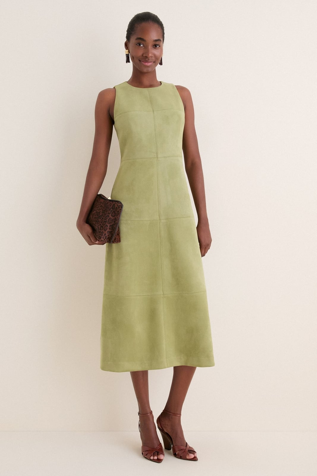 Lime Green Sleeveless Suede Midi Dress Lime Green Sleeveless Suede Midi Dress — Classy Suede Dress