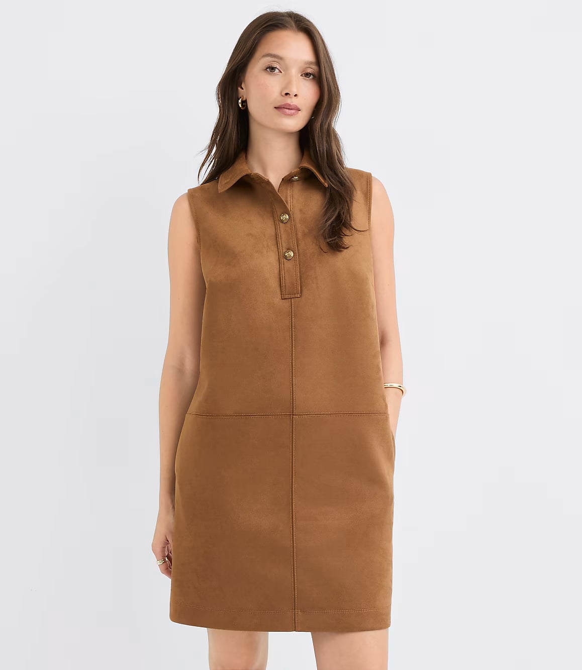 Brown Faux Suede Collared Mini Dress Brown Faux Suede Collared Mini Dress — Classy Suede Dress