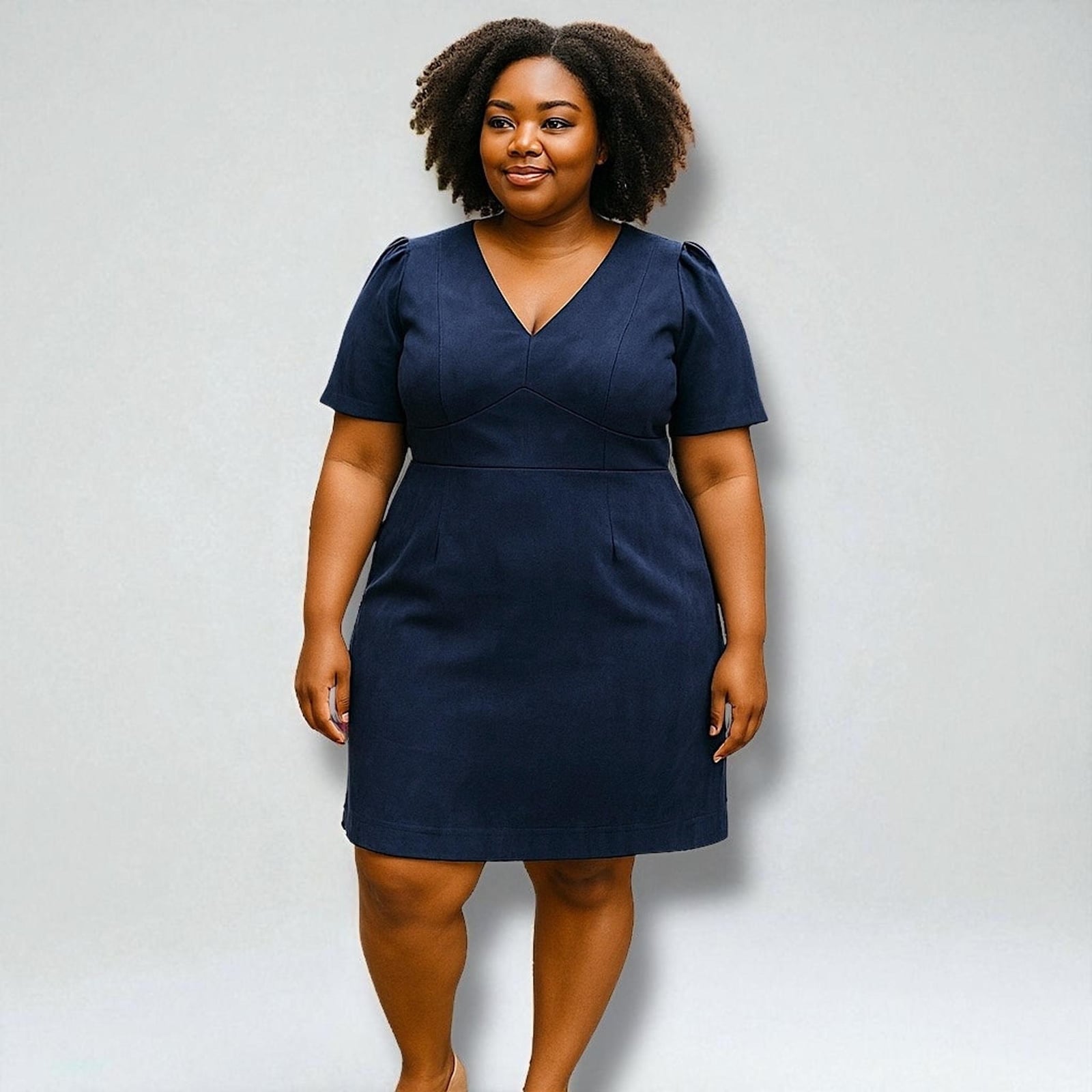 Navy Blue Faux Suede Sheath Dress with Puff Sleeves Navy Blue Faux Suede Sheath Dress with Puff Sleeves — Classy Suede Dress
