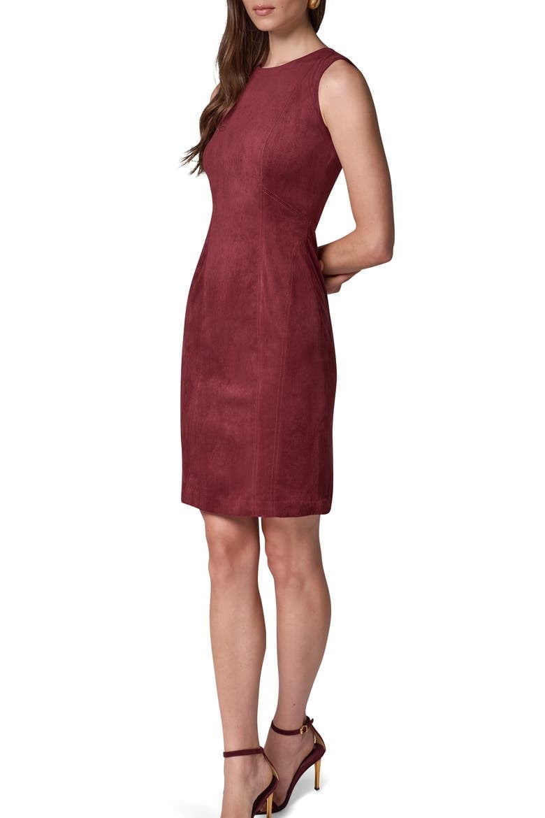 Burgundy Faux Suede Sleeveless Sheath Dress Burgundy Faux Suede Sleeveless Sheath Dress — Classy Suede Dress