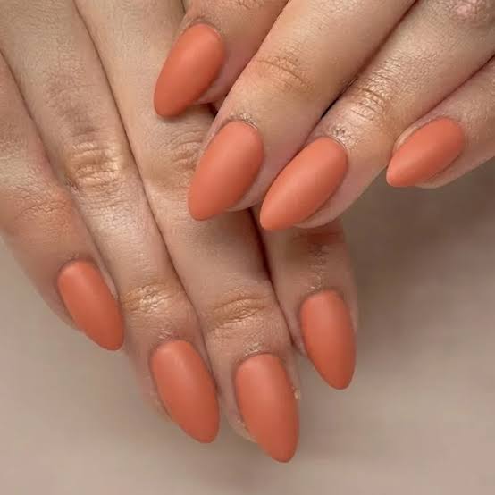 Terracotta Orange Matte Short Oval Nails Terracotta Orange Matte Short Oval Nails — Classy Tan Nails