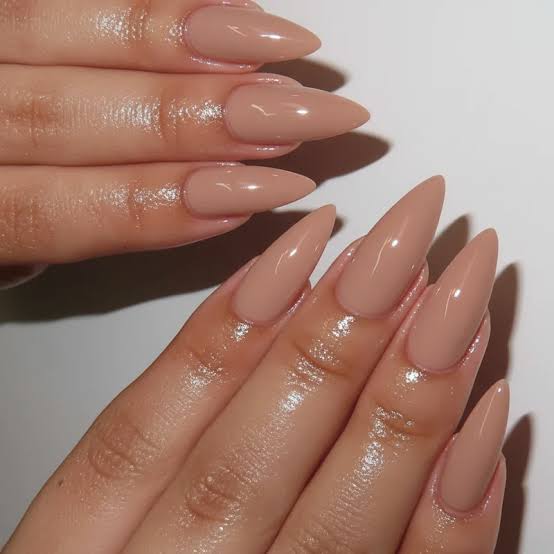 Solid Medium Tan Glossy Long Stiletto Nails Solid Medium Tan Glossy Long Stiletto Nails — Classy Tan Nails