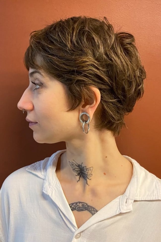 Dark Brown Pixie With Soft Textured Layers — Classy Textured Pixie