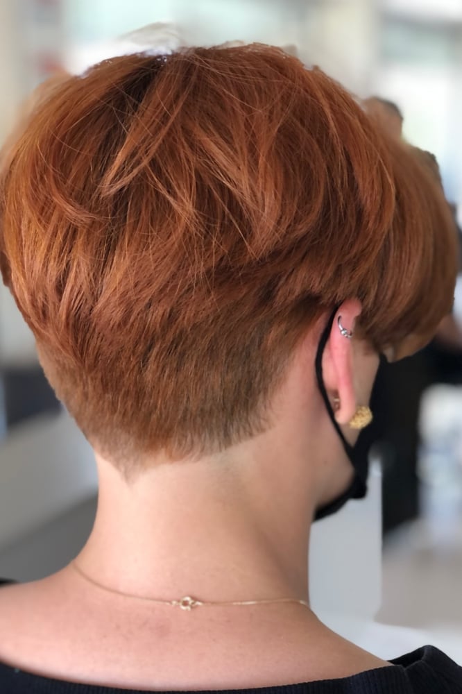 Red Pixie With Tapered Neckline — Classy Textured Pixie