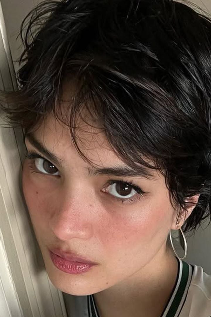 Dark Brown Pixie With Wispy Bangs, Ear — Classy Textured Pixie