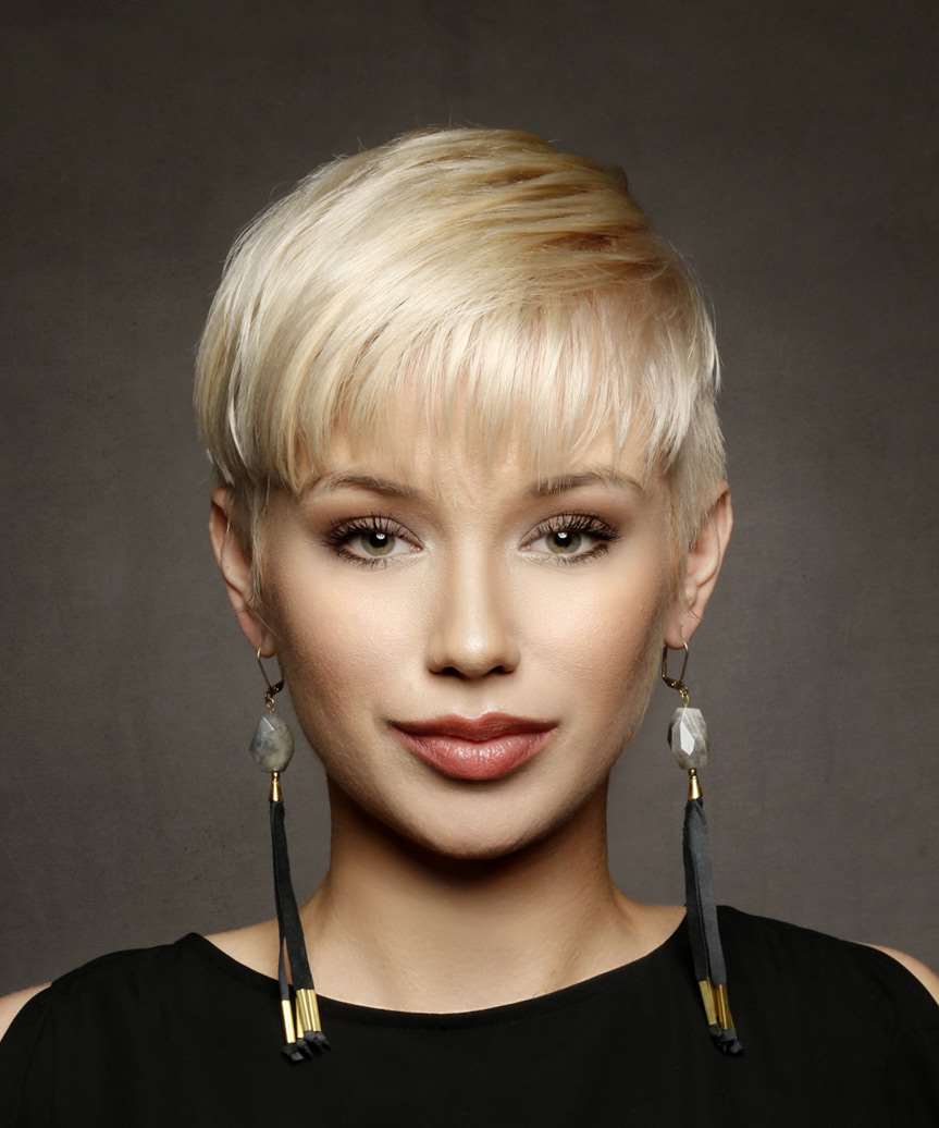 Ash Blonde Pixie With Smooth Layers, Ear — Classy Textured Pixie
