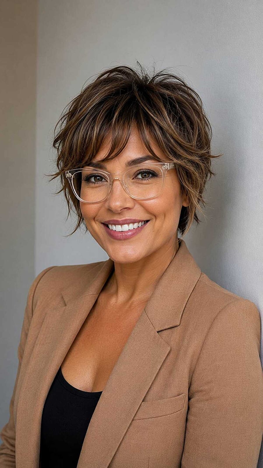 Brown Pixie With Balayage And Curtain Bangs — Classy Textured Pixie