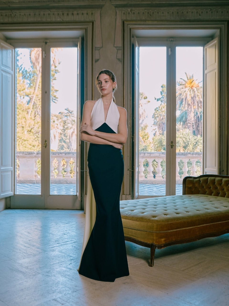 Striking Black and White Halter Neck Gown Striking Black and White Halter Neck Gown — Classy Theater Outfits