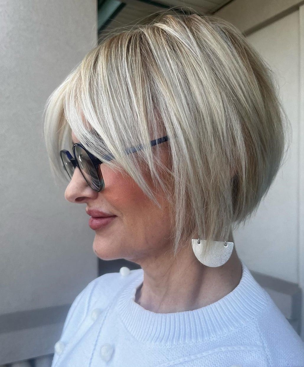 Ash Blonde Chin Bob With Side-Swept Bangs Ash Blonde Chin Bob With Side-Swept Bangs — Classy Thinning Hair
