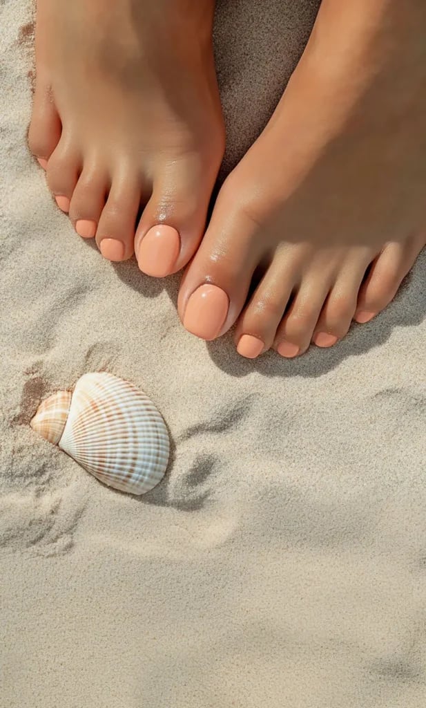 Peachy Nude Glossy Short Square Toenails — Classy Toenail Colors
