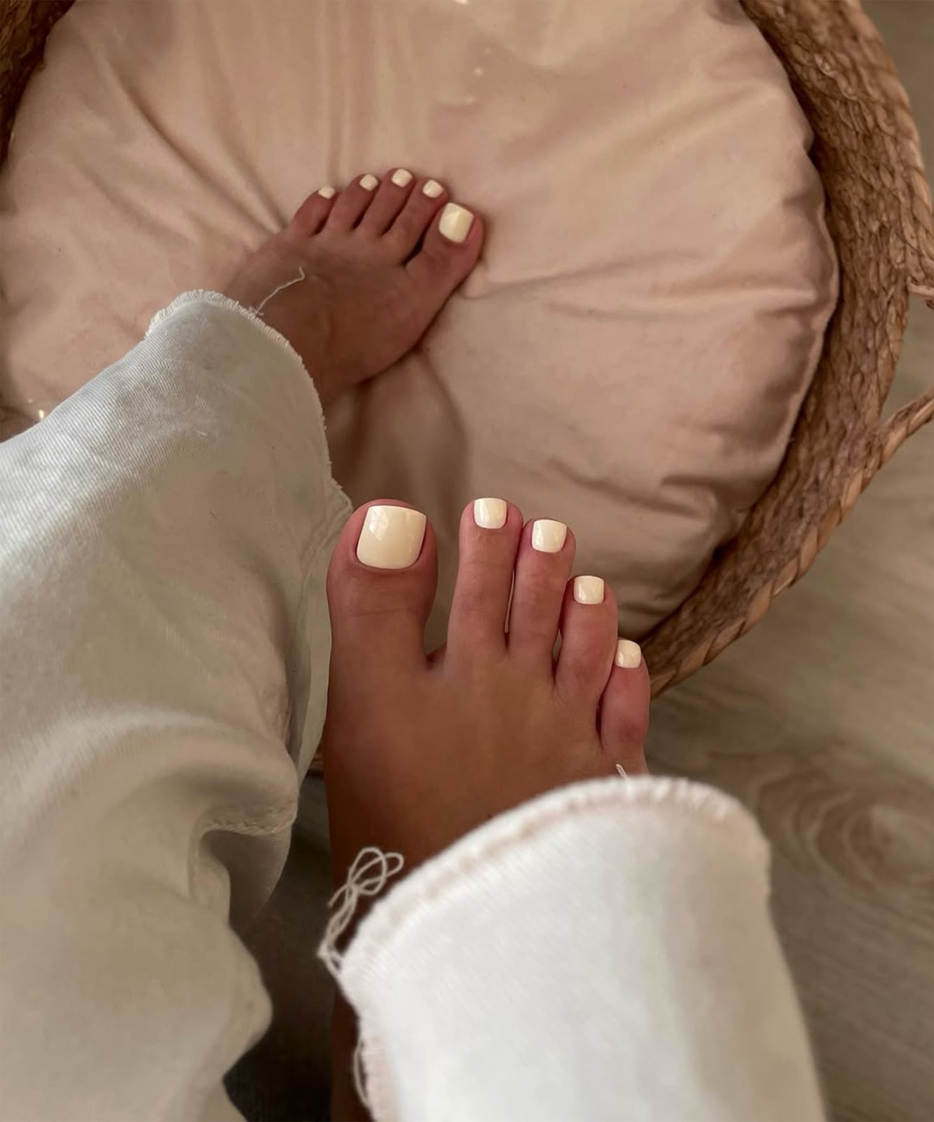 Cream White Glossy Short Square Toenails — Classy Toenail Colors
