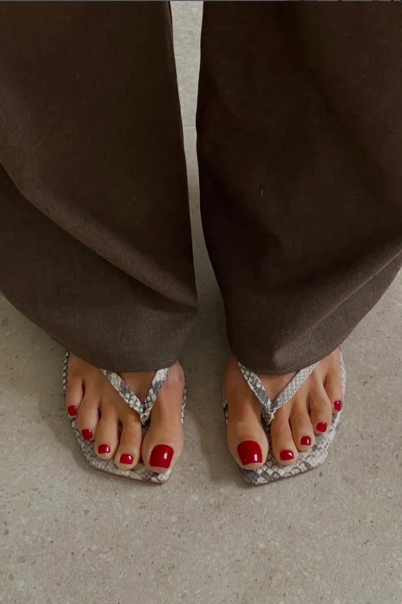 Classic Red Glossy Short Square Toenails — Classy Toenail Colors