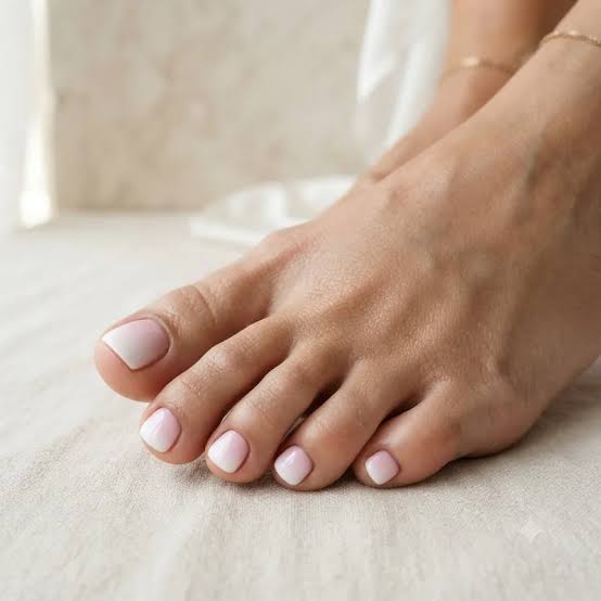 Sheer Nude French Tip Short Square Toenails — Classy Toenail Colors