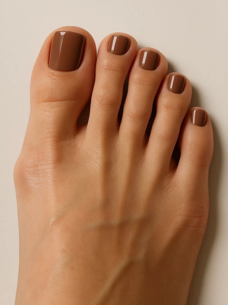 Medium Brown Glossy Short Square Toenails — Classy Toenail Colors