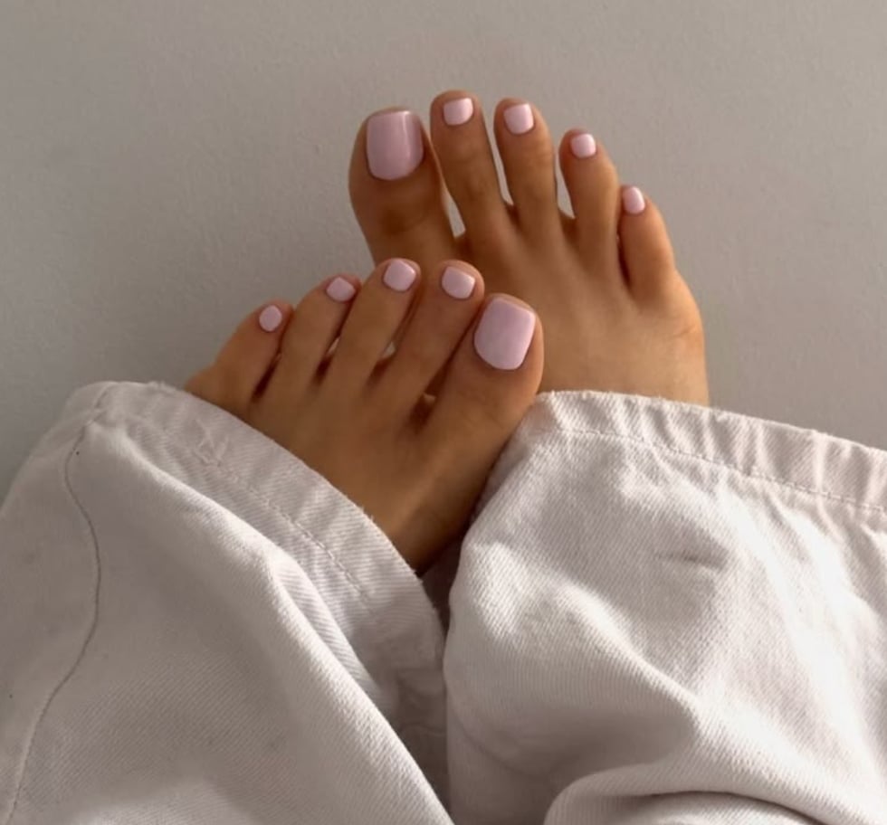 Milky Pink Opaque Short Almond Toenails — Classy Toenail Colors