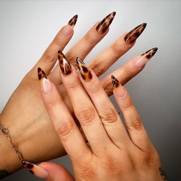 Long Stiletto Nails With Sheer Nude Tortoise — Classy Tortoise Shell Nails