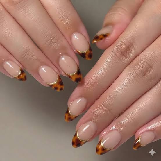 Short Almond French Tortoise Shell Nails — Classy Tortoise Shell Nails