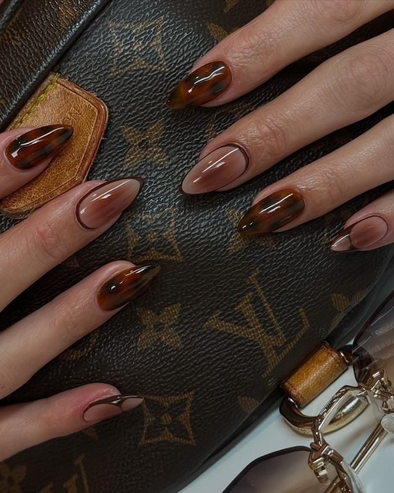 Long Almond Nails With Bold Tortoise Shell — Classy Tortoise Shell Nails