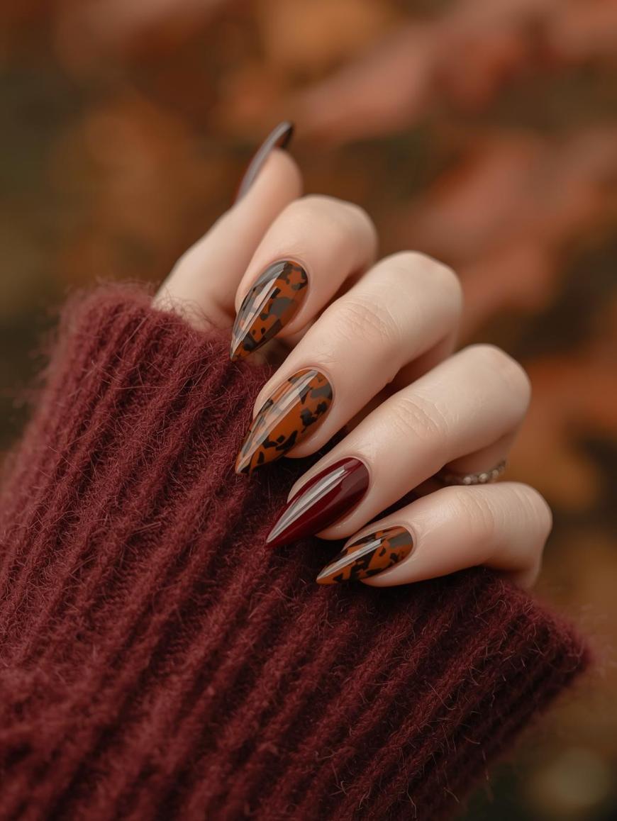 Sharp Long Almond Tortoise Shell Nails — Classy Tortoise Shell Nails