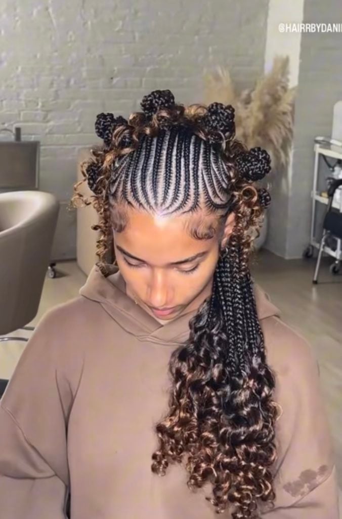 Braids With Small Buns And Curly Highlights — Classy Tribal Braids Hairstyles