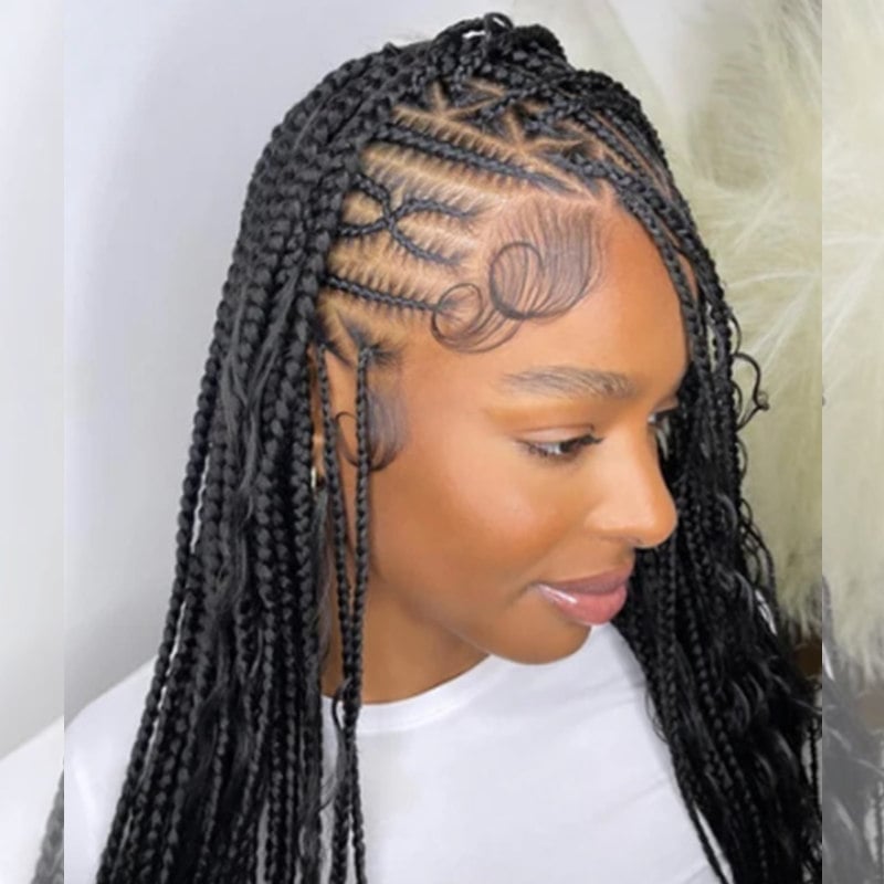 Thin Braids With Geometric Scalp And Wavy Ends — Classy Tribal Braids Hairstyles