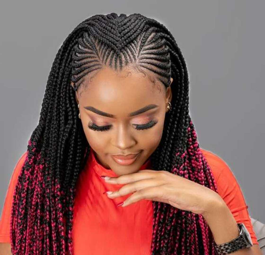 Thick Box Braids With Pink Highlights — Classy Tribal Braids Hairstyles