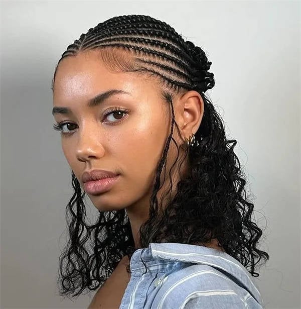 Geometric Cornrows With Wavy Collarbone Length Hair — Classy Tribal Braids Hairstyles