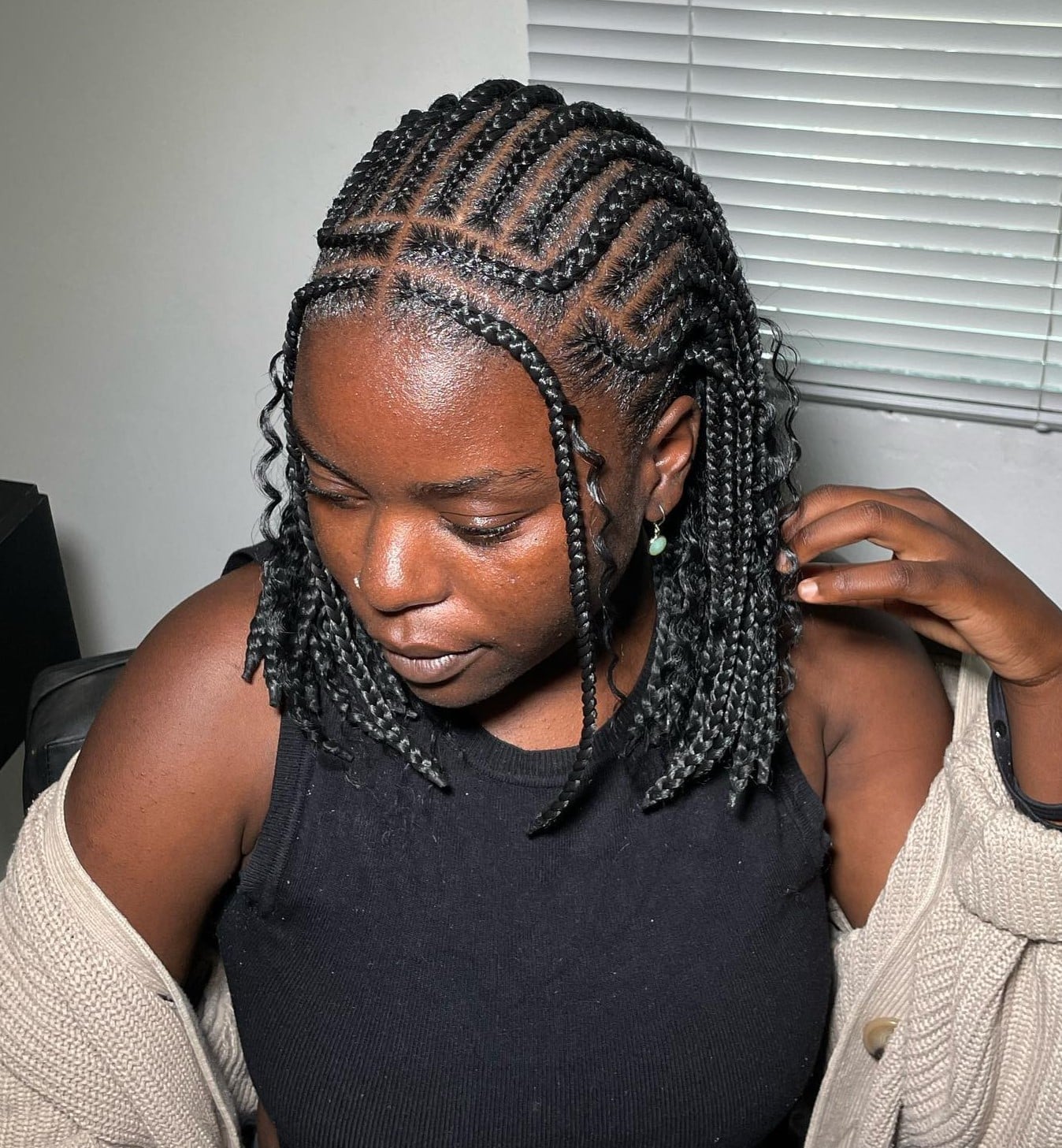 Small Box Braids With Geometric Zig-Zag Parting — Classy Tribal Braids Hairstyles
