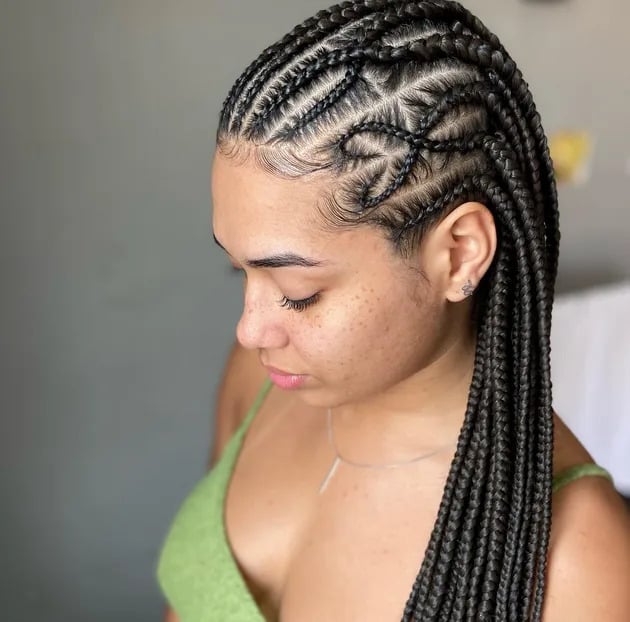 Long Braids With Geometric Crown Pattern — Classy Tribal Braids Hairstyles