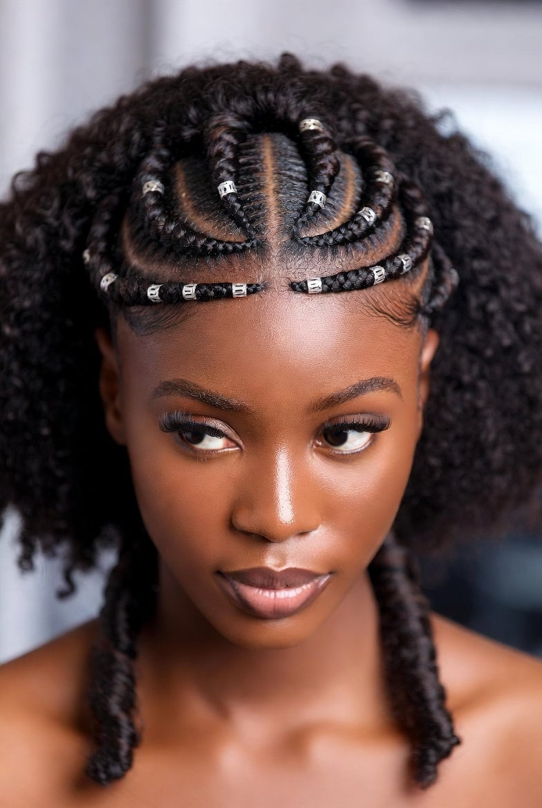 Cornrows With Silver Beads To Shoulder Length — Classy Tribal Braids Hairstyles