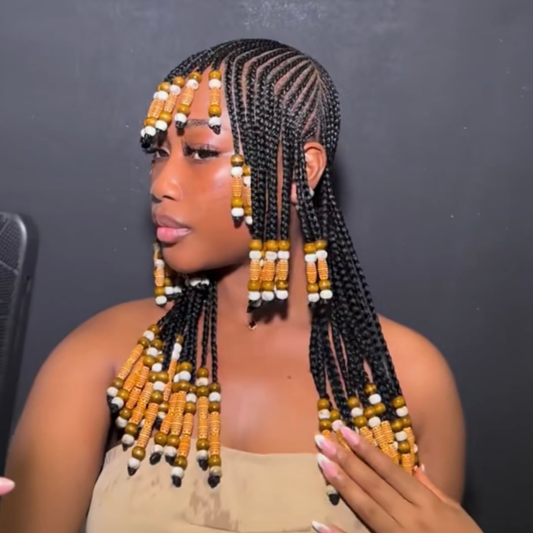 Side-Parted Cornrows With Beaded Fringe — Classy Tribal Braids Hairstyles