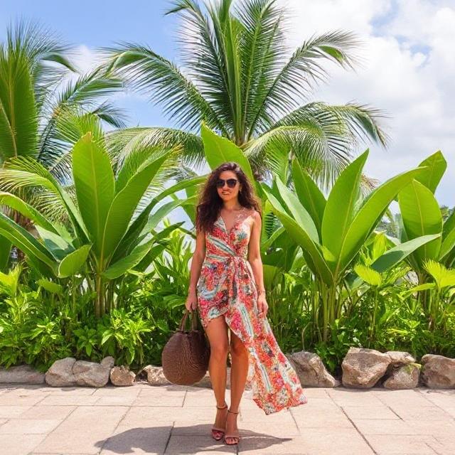 Vibrant Floral Palm Maxi Dress for Tropical Vacations Vibrant Floral Palm Maxi Dress for Tropical Vacations — Classy Tropical Outfits