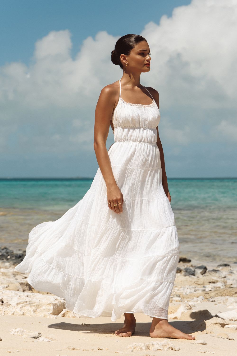 White Tiered Halter Maxi Dress for Effortless, Office-Safe Version White Tiered Halter Maxi Dress for Effortless, Office-Safe Version — Classy Tropical Outfits