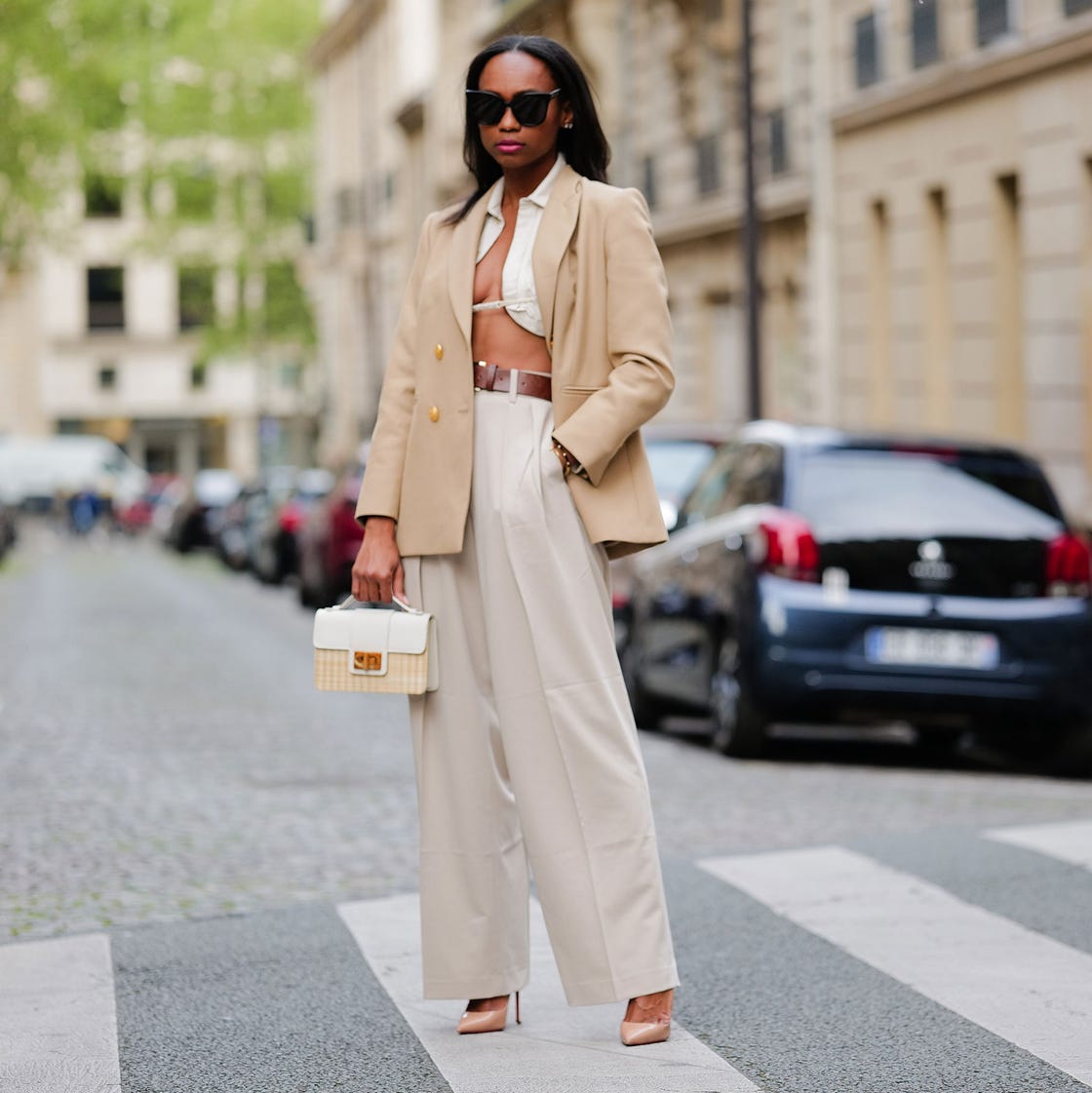 Beige Linen Blend Suit with a Bra Top for Smart Casual Elegance Beige Linen Blend Suit with a Bra Top for Smart Casual Elegance — Classy Trouser Outfits
