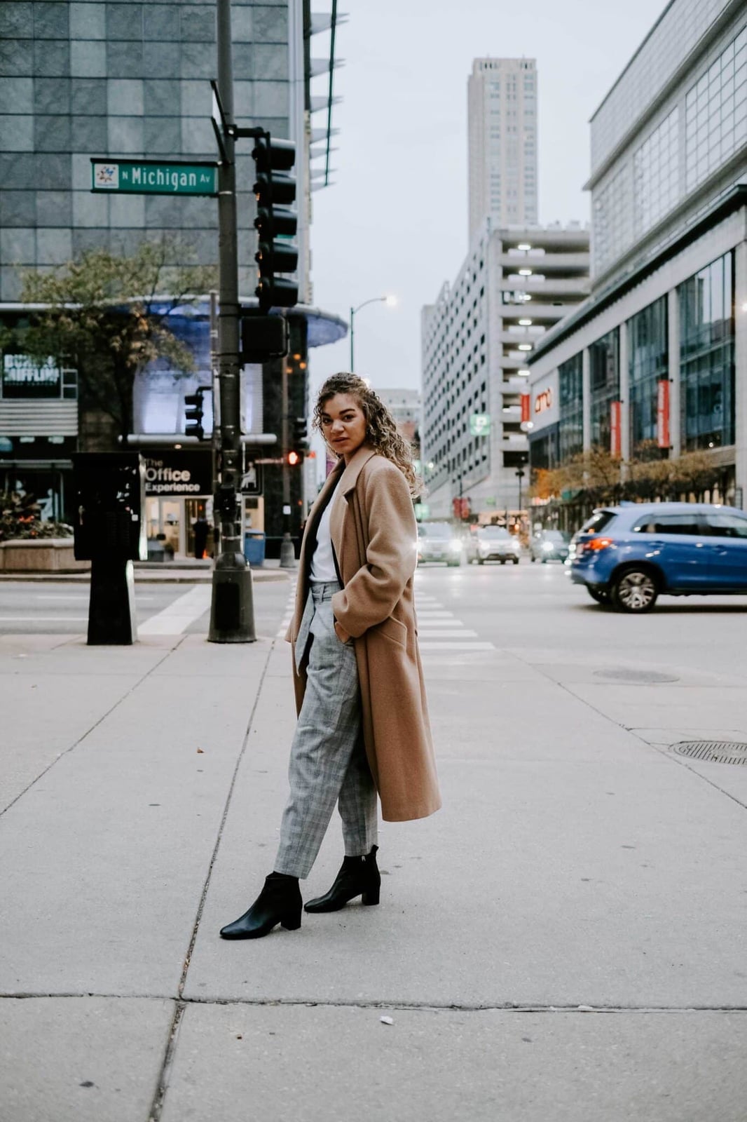 Grey Plaid Trousers with Camel Coat for a Classic Layered Look Grey Plaid Trousers with Camel Coat for a Classic Layered Look — Classy Trouser Outfits