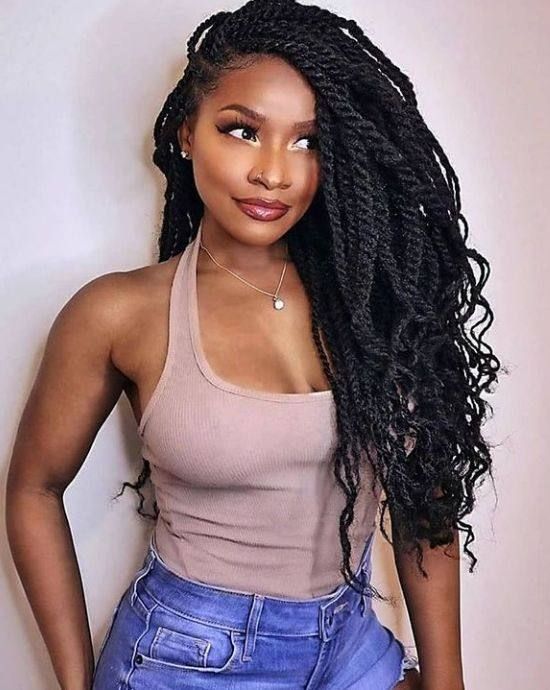 Voluminous Black Twist Extensions Cascading Down — Classy Twist Hairstyles