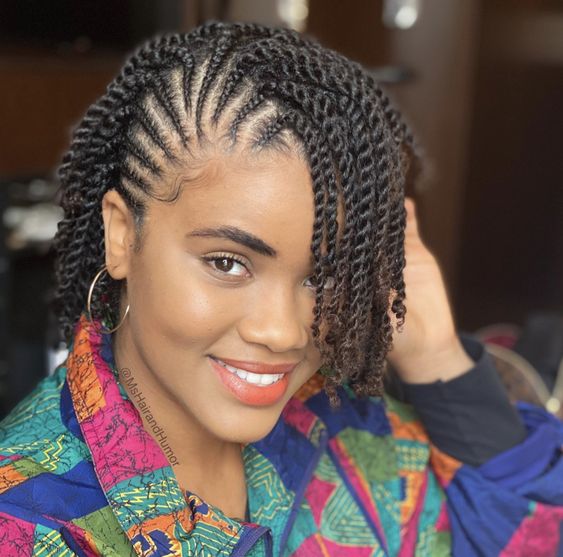 Short Black Flat Twists With Cornrow Detail — Classy Twist Hairstyles