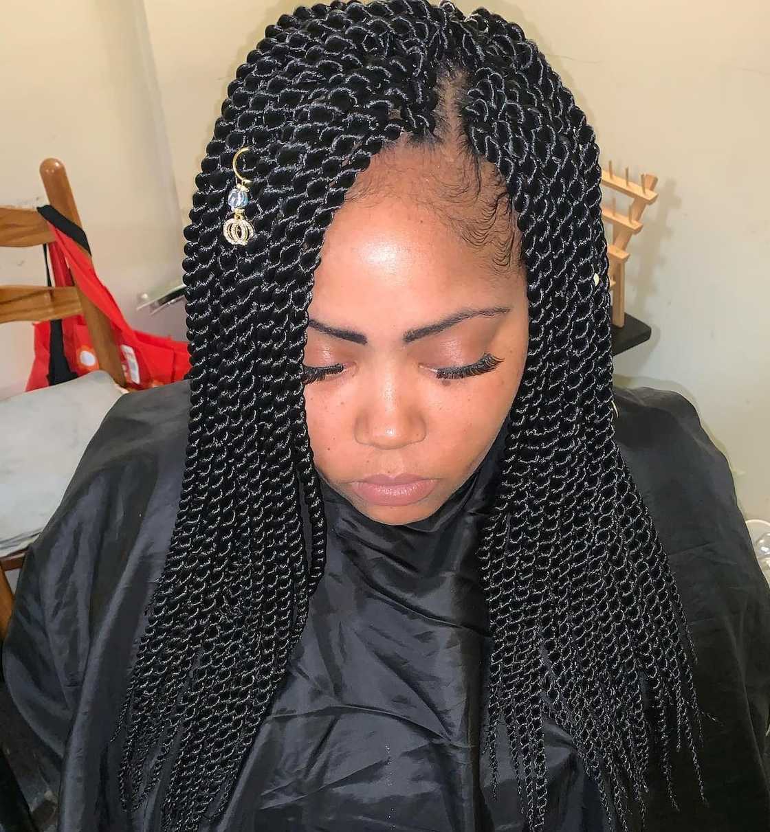 Mid-Back Thick Black Twist Braids Uniform Pattern, Middle — Classy Twist Hairstyles