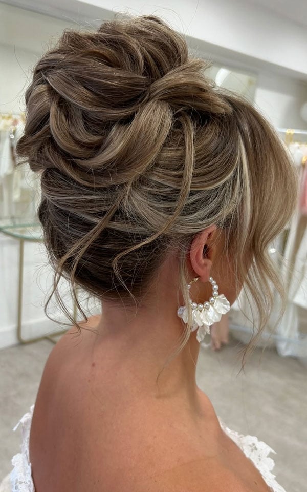 Voluminous Blonde Updo With Wispy Bangs — Classy Twisted Styles