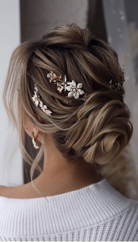 Intricate Blonde Updo With Floral Accents — Classy Twisted Styles