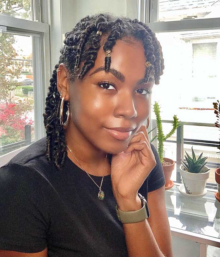 Shoulder Length Twists With Gold Beads Shoulder Length Twists With Gold Beads — Classy Two Strand Twists Natural Hair