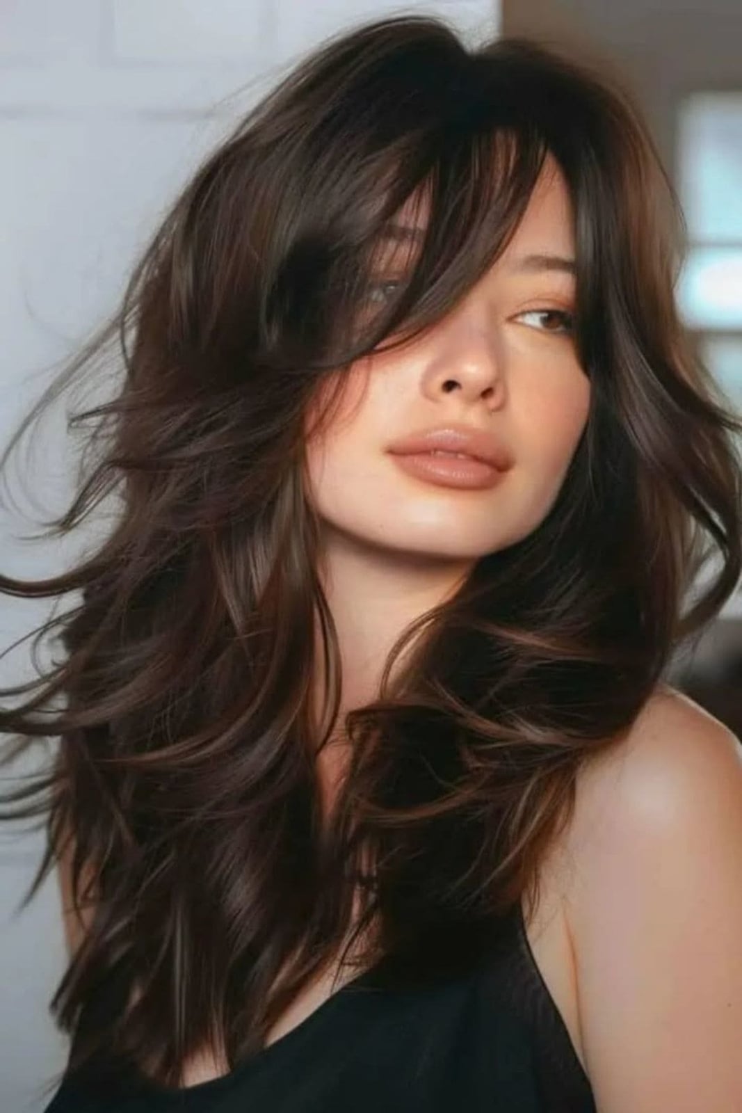 Mid-Back Dark Brown With Face-Framing Layers, Wavy Mid-Back Dark Brown With Face-Framing Layers, Wavy — Classy U Shape Haircuts