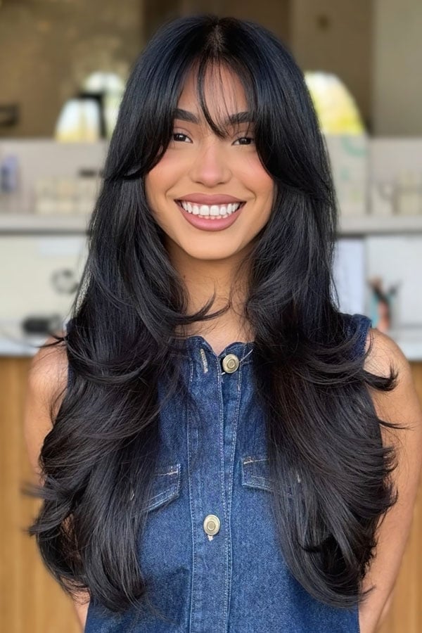 Long Black Hair With Curtain Bangs Long Black Hair With Curtain Bangs — Classy U Shape Haircuts