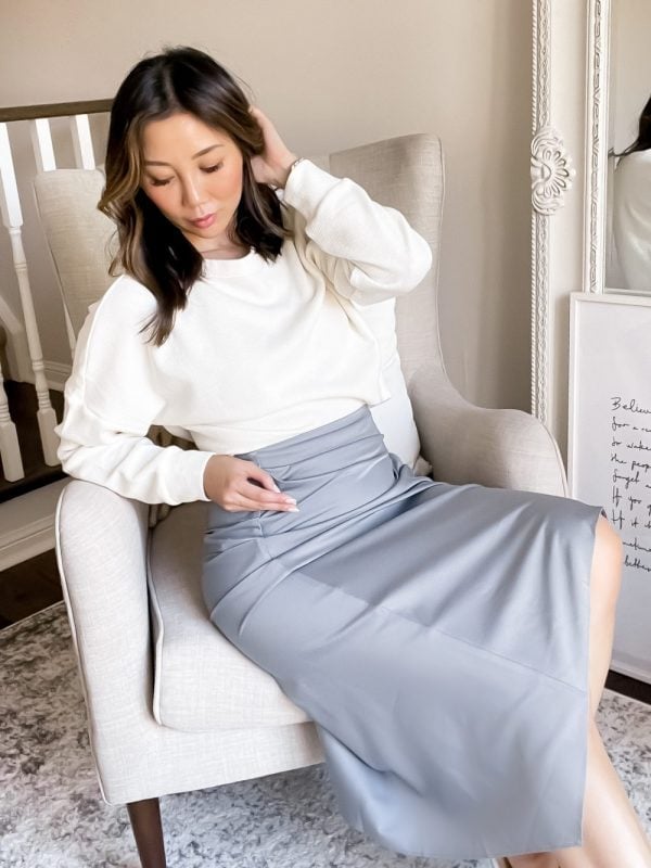 Faux Leather Skirt with Casual Sweatshirt Faux Leather Skirt with Casual Sweatshirt — Classy Under Outfits