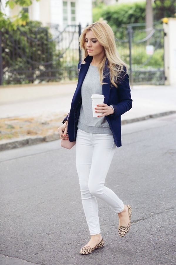 Navy Blazer with Leopard Flats for Casual Work Navy Blazer with Leopard Flats for Casual Work — Classy Under Outfits